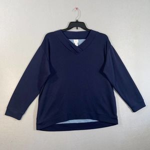 Weekends by Chicos Sweater Womens 3 Blue Long Sleeve V Neck Solid Casual Top